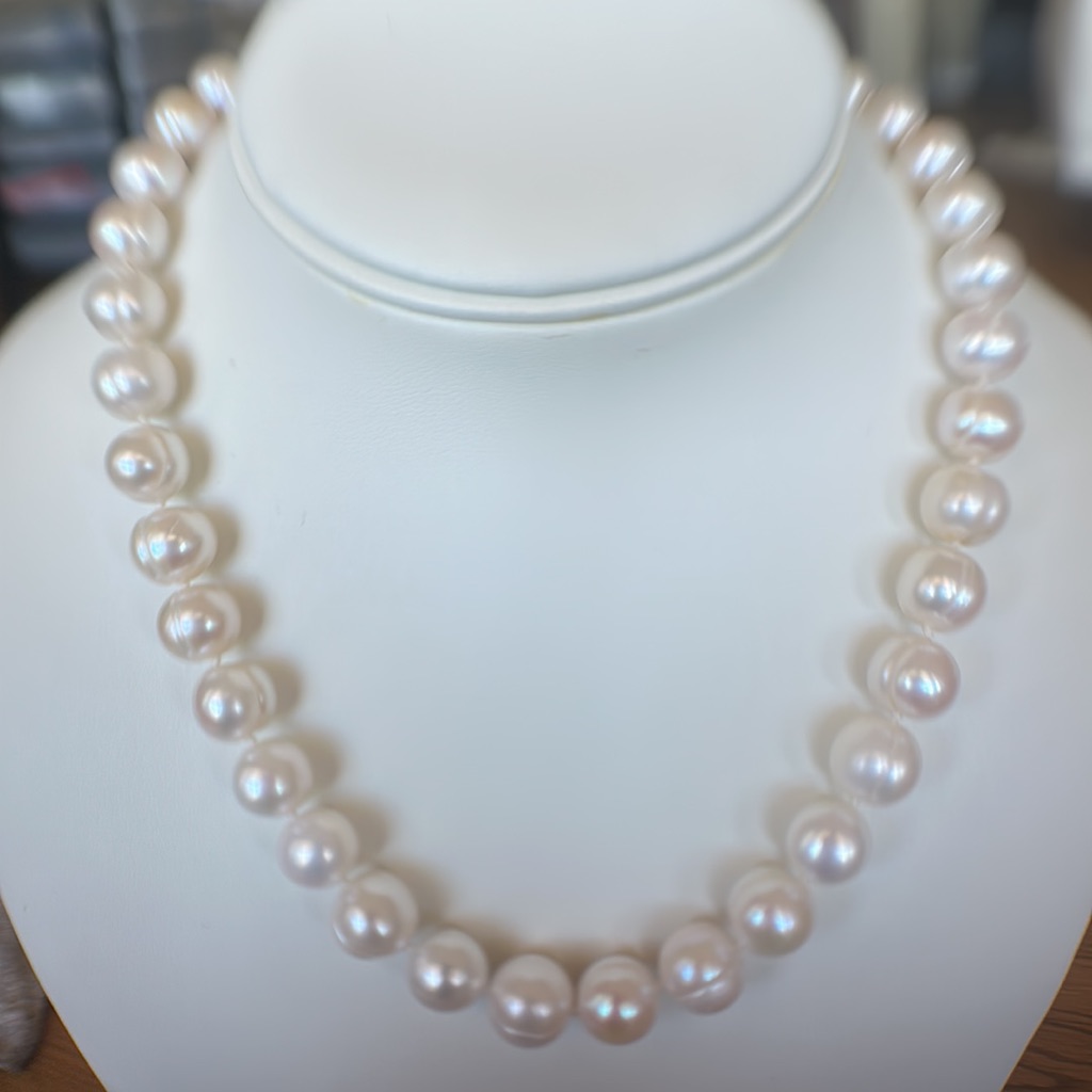 White Cultured Pearls Hand Knotted 925 Sterling Silver - 18 Inches